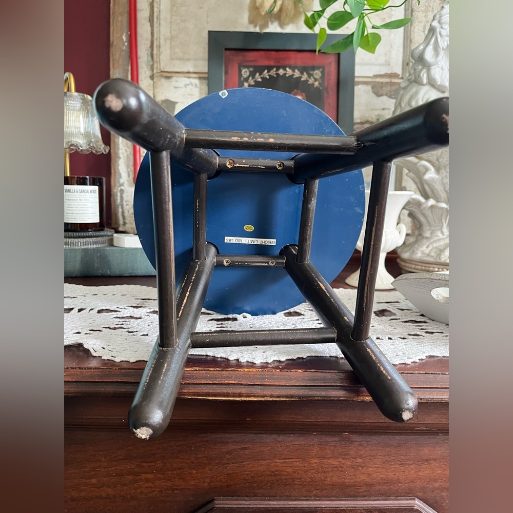 Rustic Blue and Black Wooden Stool - Picture 12 of 16